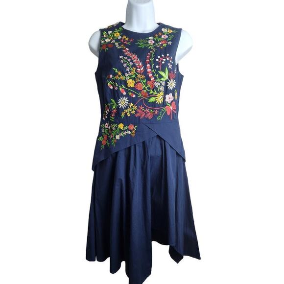 Wayward Fancies by eShakti navy Embroidered A Line dress sz 4 boho hippie office - Picture 1 of 12